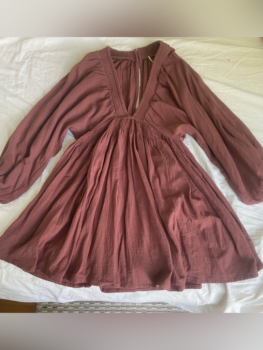 Free People For The Moment Mini Dress Size S Brown Boho Festival Gauze Hippie